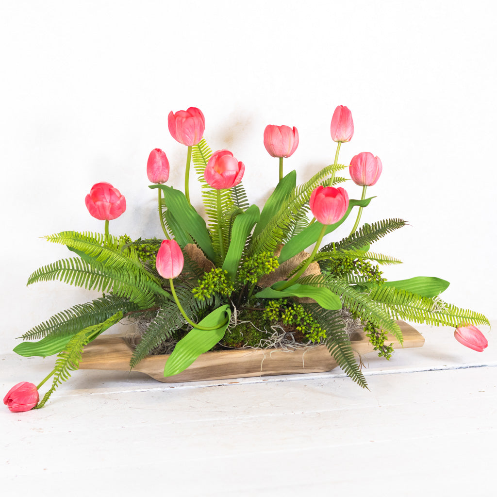 Tipsy Tulip Coral Elongated Centerpiece