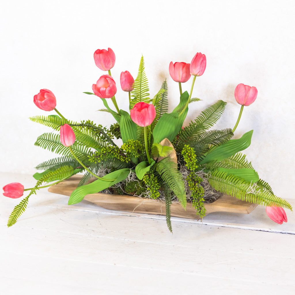 Tipsy Tulip Coral Elongated Centerpiece