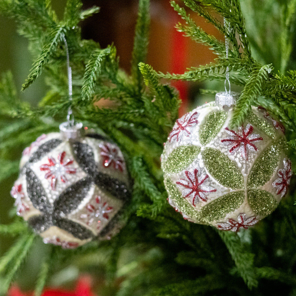 Vintage Glass Fluerette Green Ball Ornament
