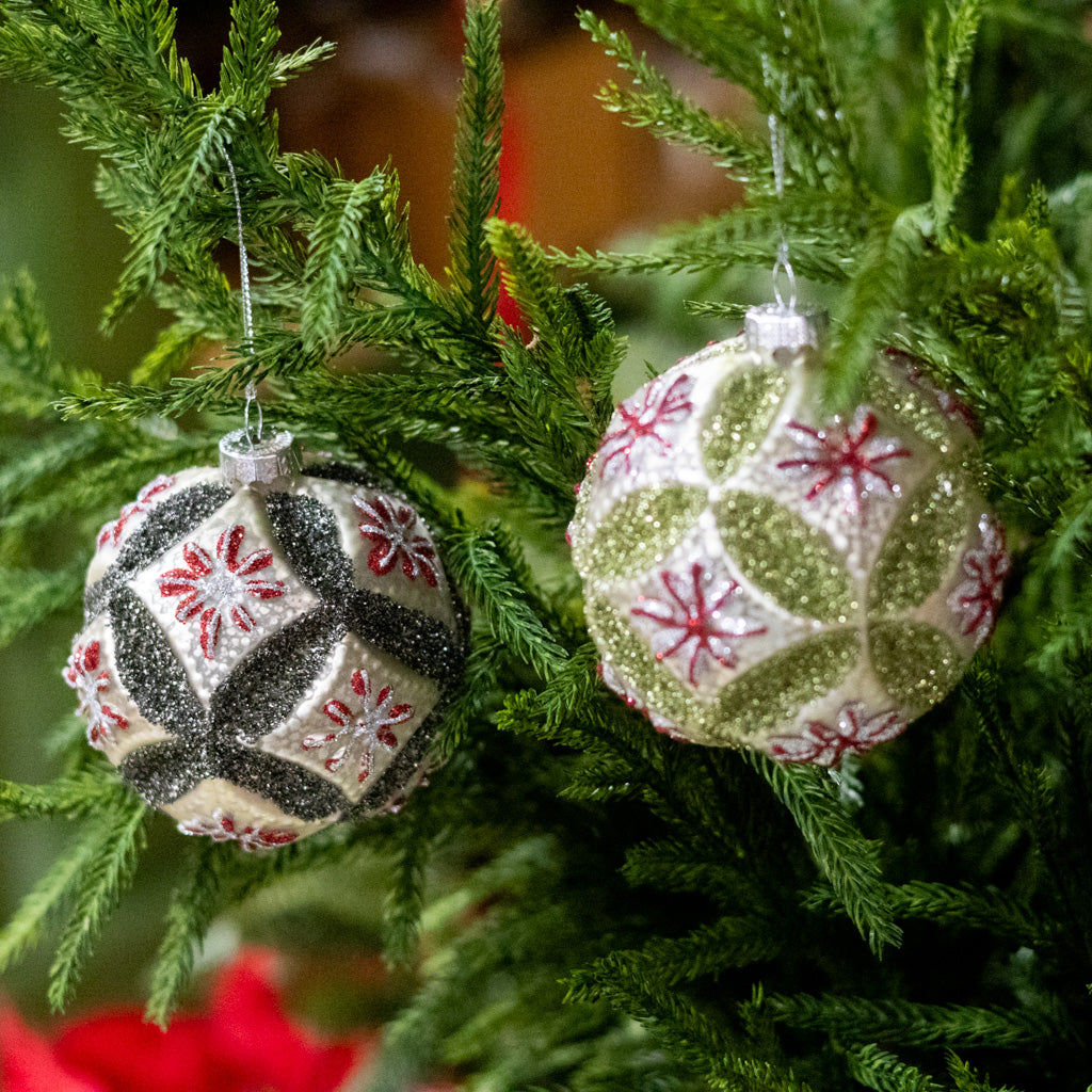 Vintage Glass Fluerette Black Red Ball Ornament