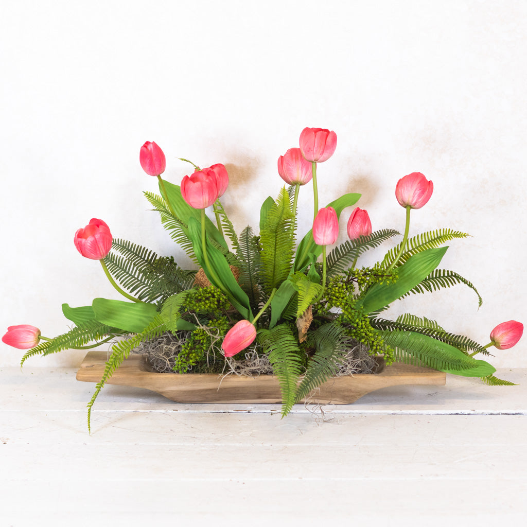 Tipsy Tulip Coral Elongated Centerpiece