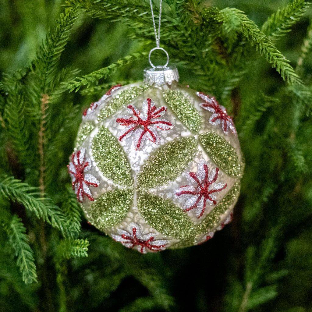 Vintage Glass Fluerette Green Ball Ornament