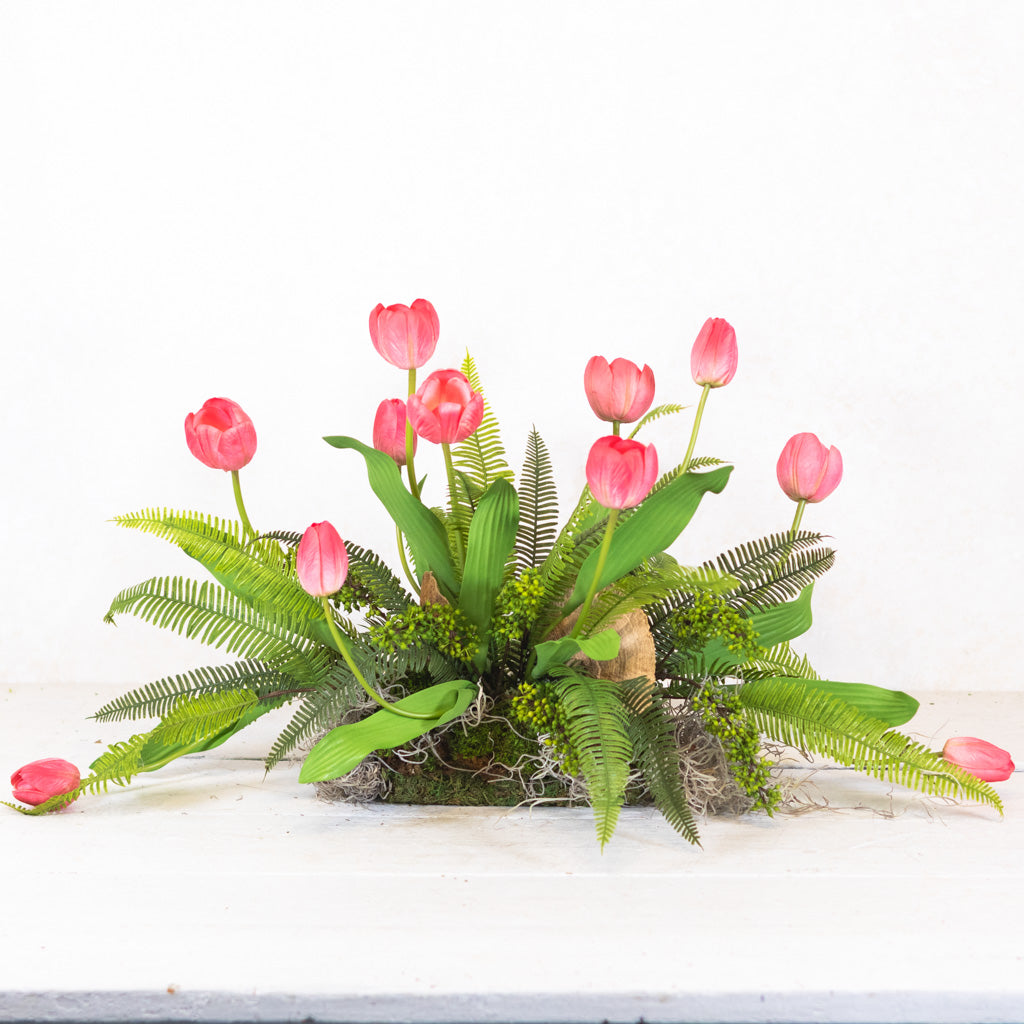 Tipsy Tulip Coral Elongated Centerpiece