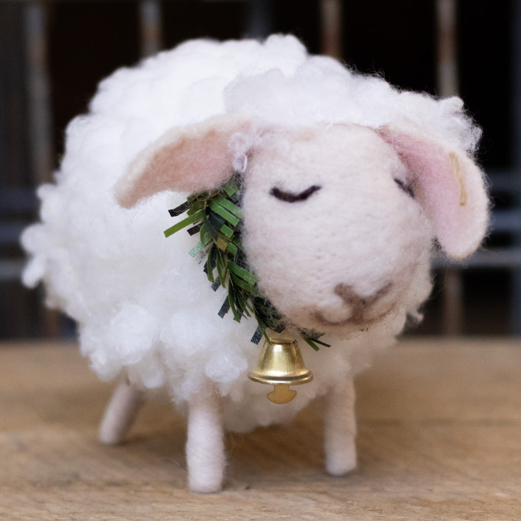 Momma Felt Wooly Sheep with Wreath and Bell Collar