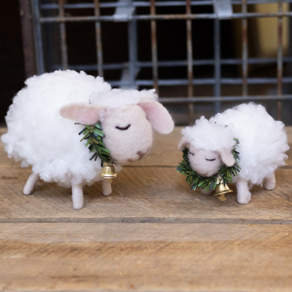 Baby Felt Wooly Sheep with Wreath and Bell Collar