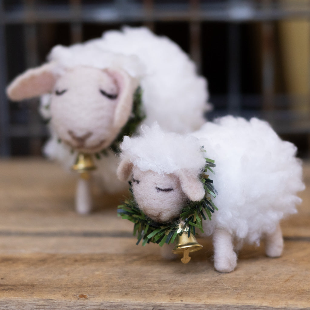 Baby Felt Wooly Sheep with Wreath and Bell Collar