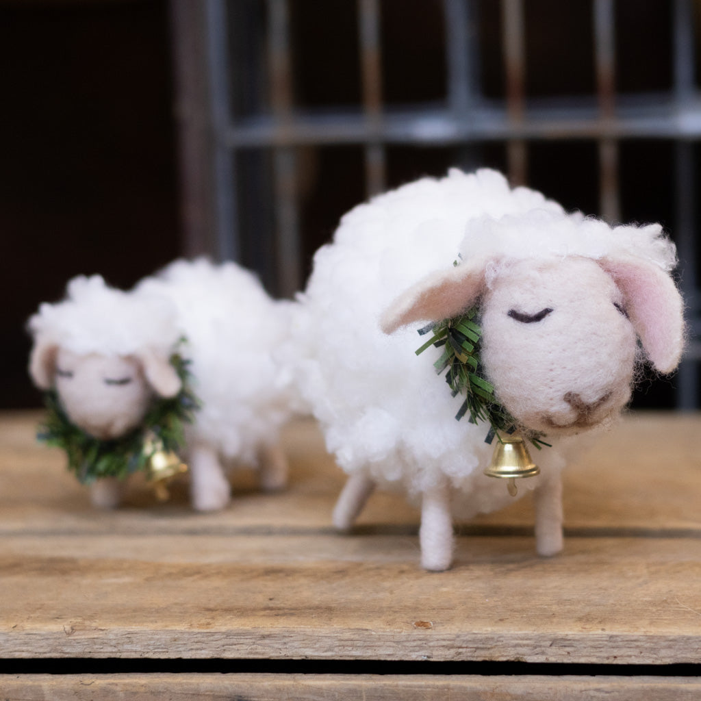 Momma Felt Wooly Sheep with Wreath and Bell Collar