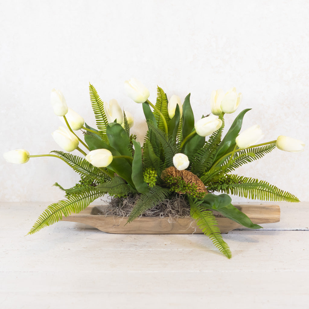 Tipsy Tulip White Elongated Centerpiece