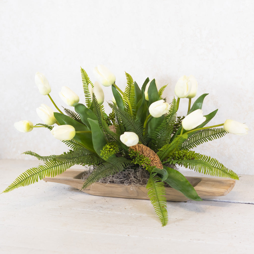 Tipsy Tulip White Elongated Centerpiece