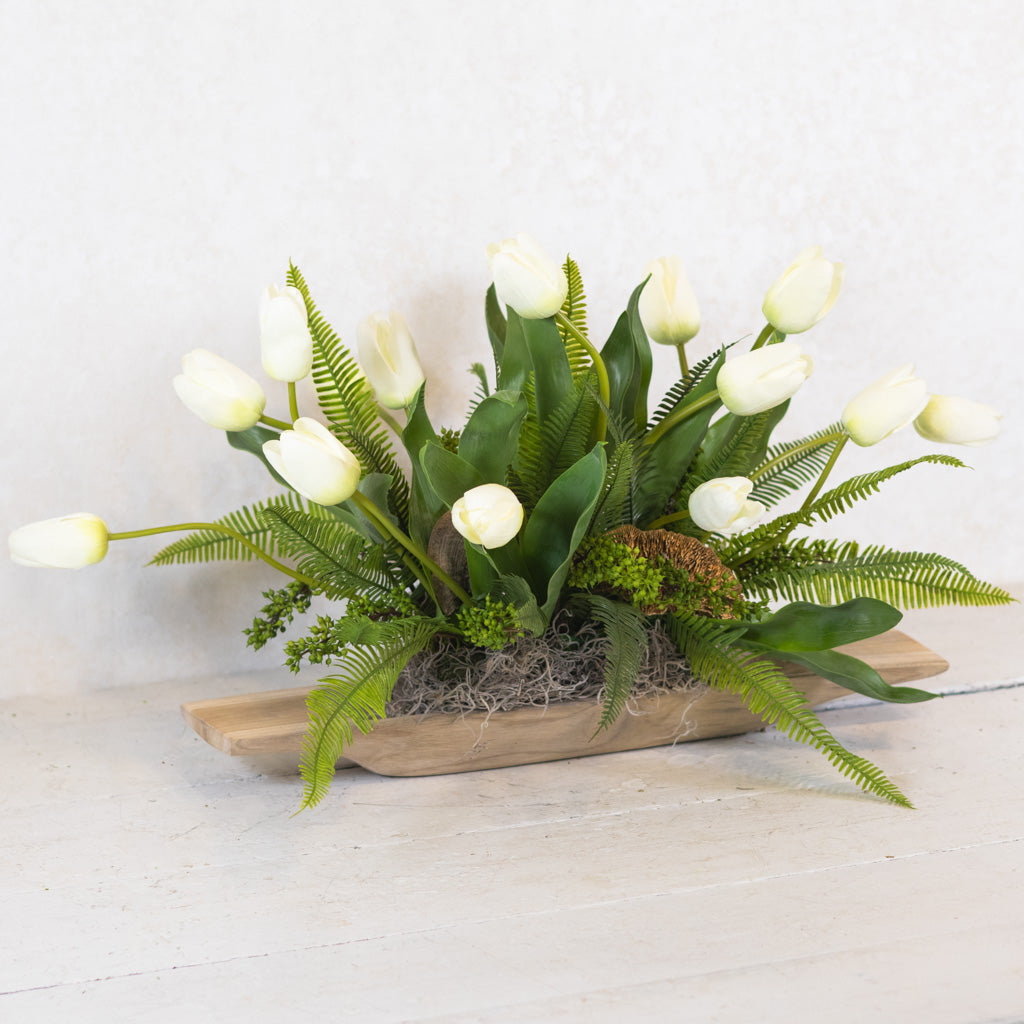 Tipsy Tulip White Elongated Centerpiece