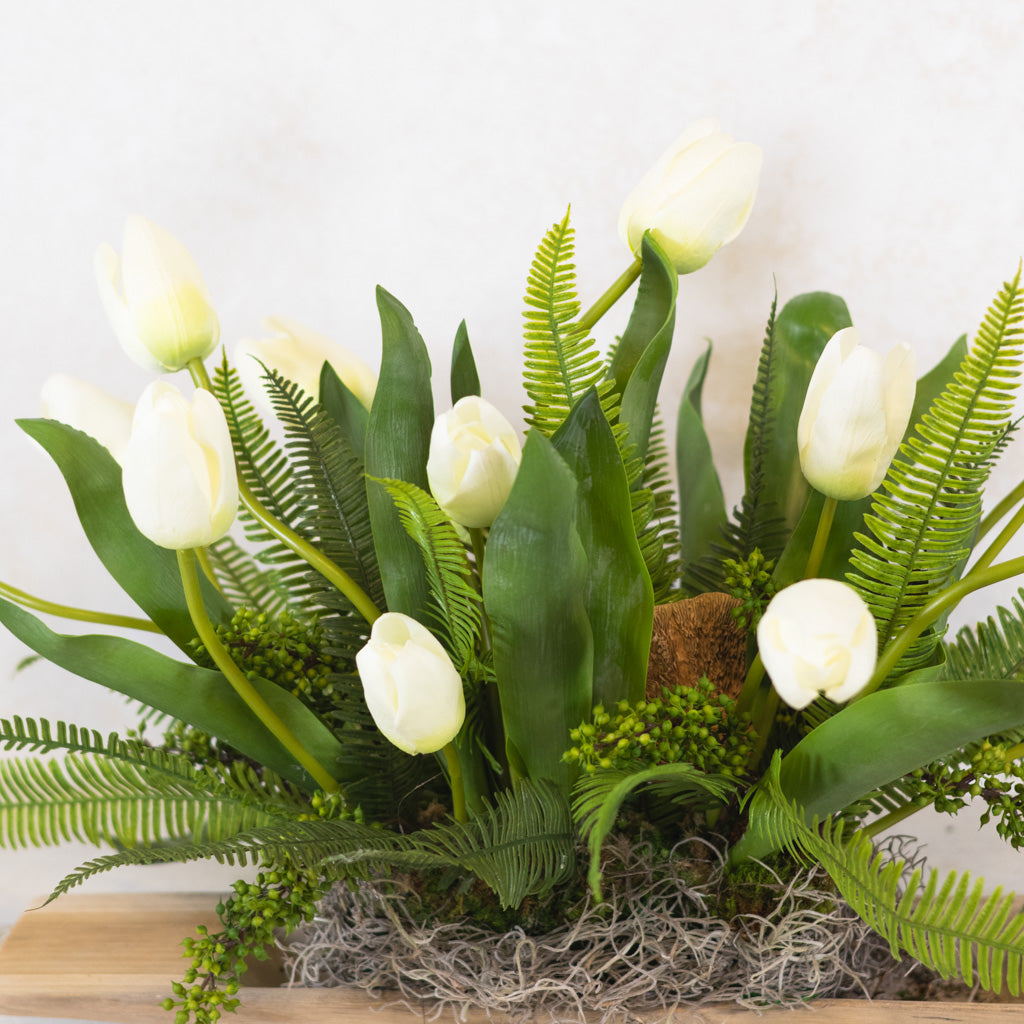 Tipsy Tulip White Elongated Centerpiece