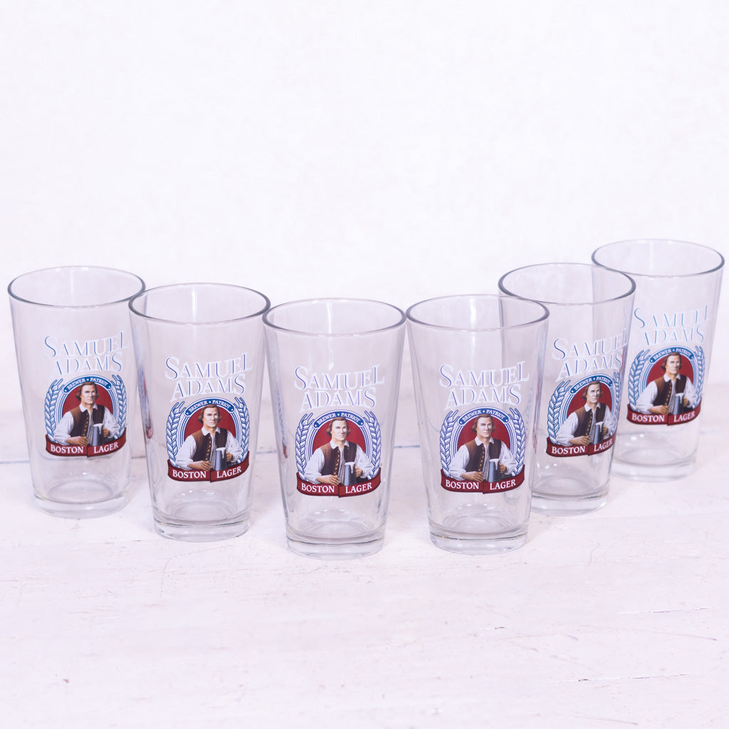 Antique Pint Glass Samuel Adams Boston Lager Brewer Patriot Libby Glass Set Of Six