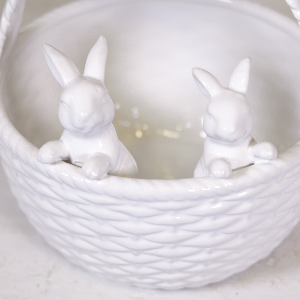 White Ceramic Bunnies with Basket