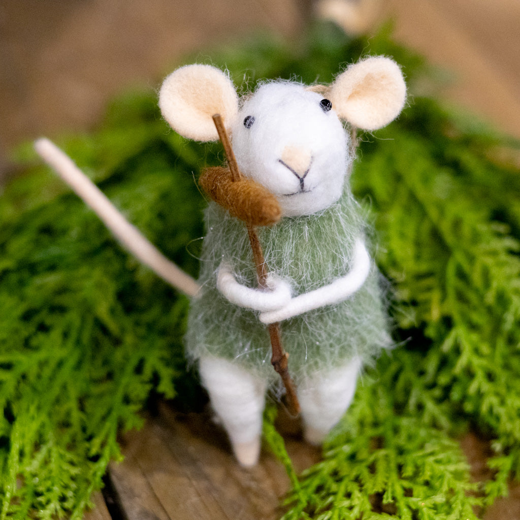 Felt Mouse Roasting a Hot Dog Ornament
