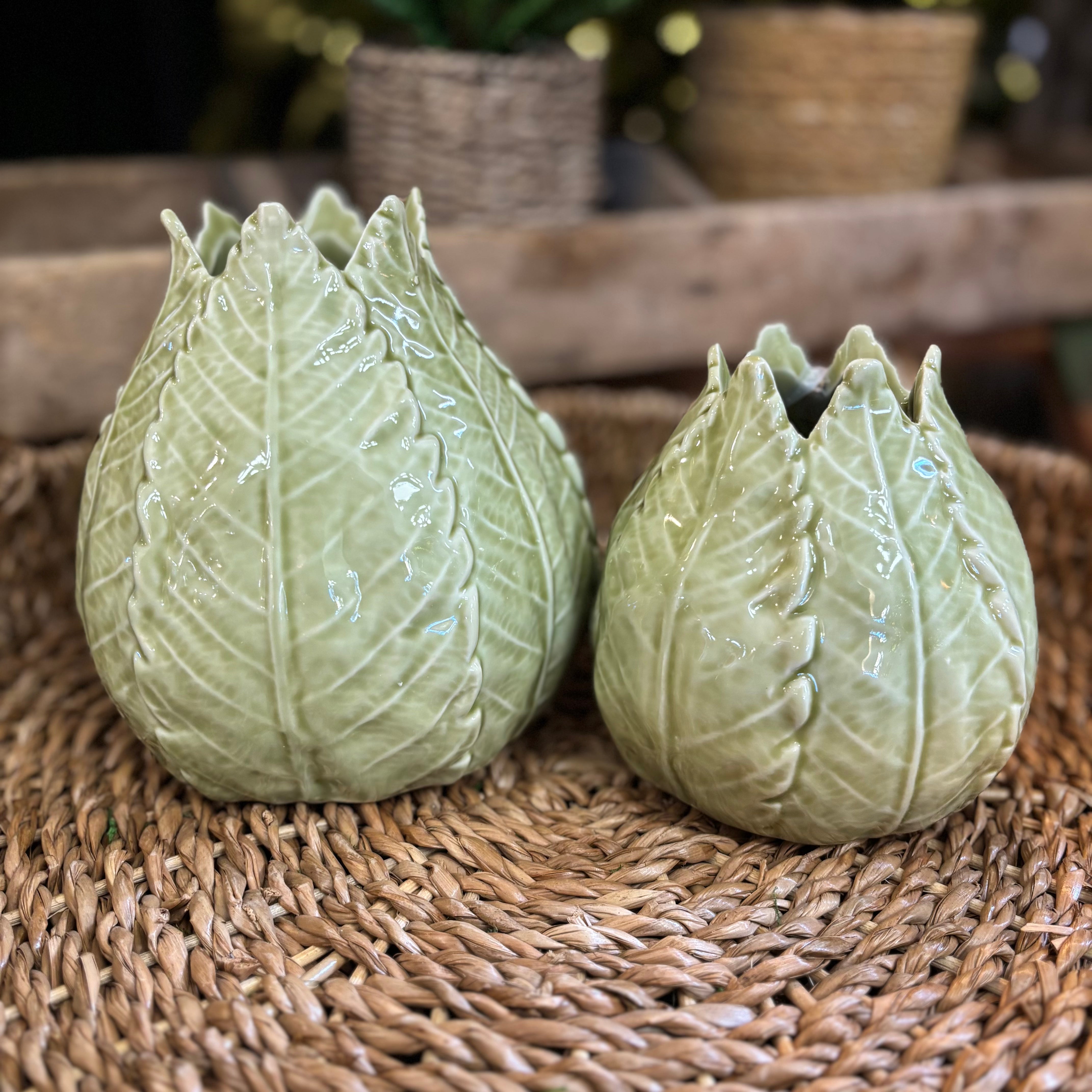 Green Ceramic Leaf Vase Large