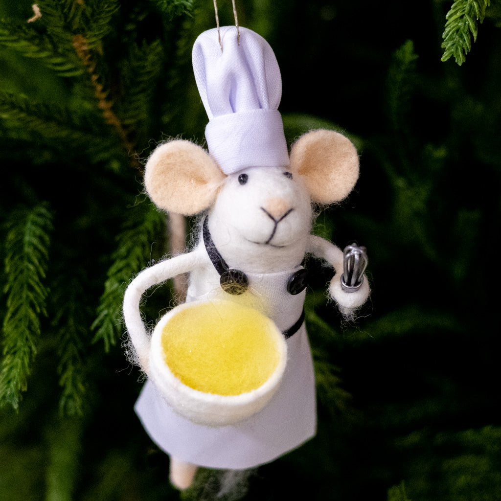 Felt Baker Mouse Holding Mixing Bowl Ornament