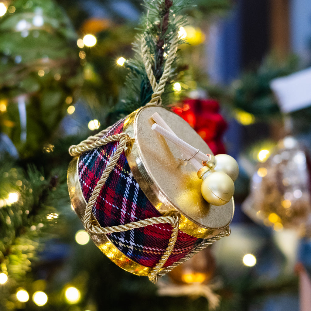 Red Plaid Velvet Drum Ornament