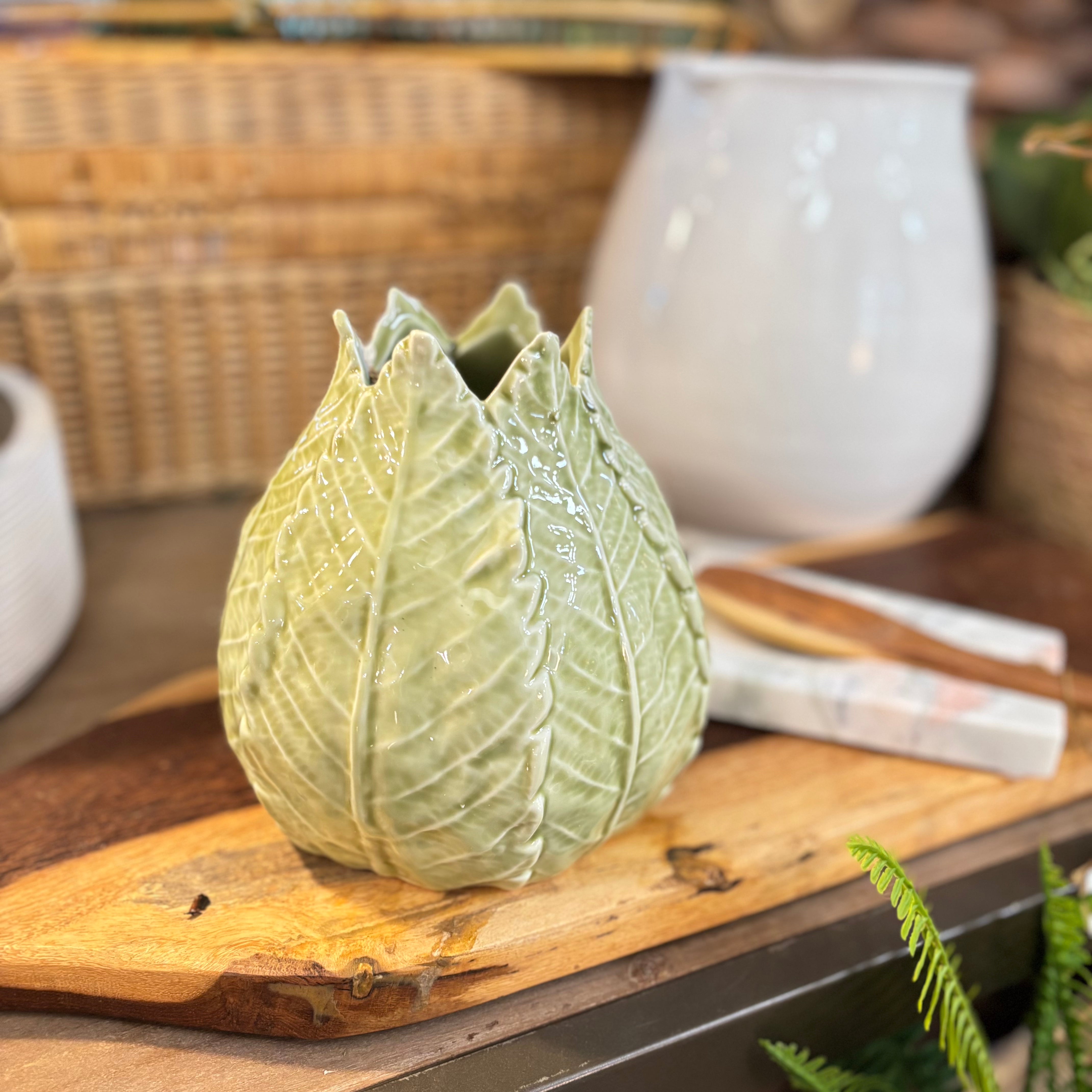 Green Ceramic Leaf Vase Large