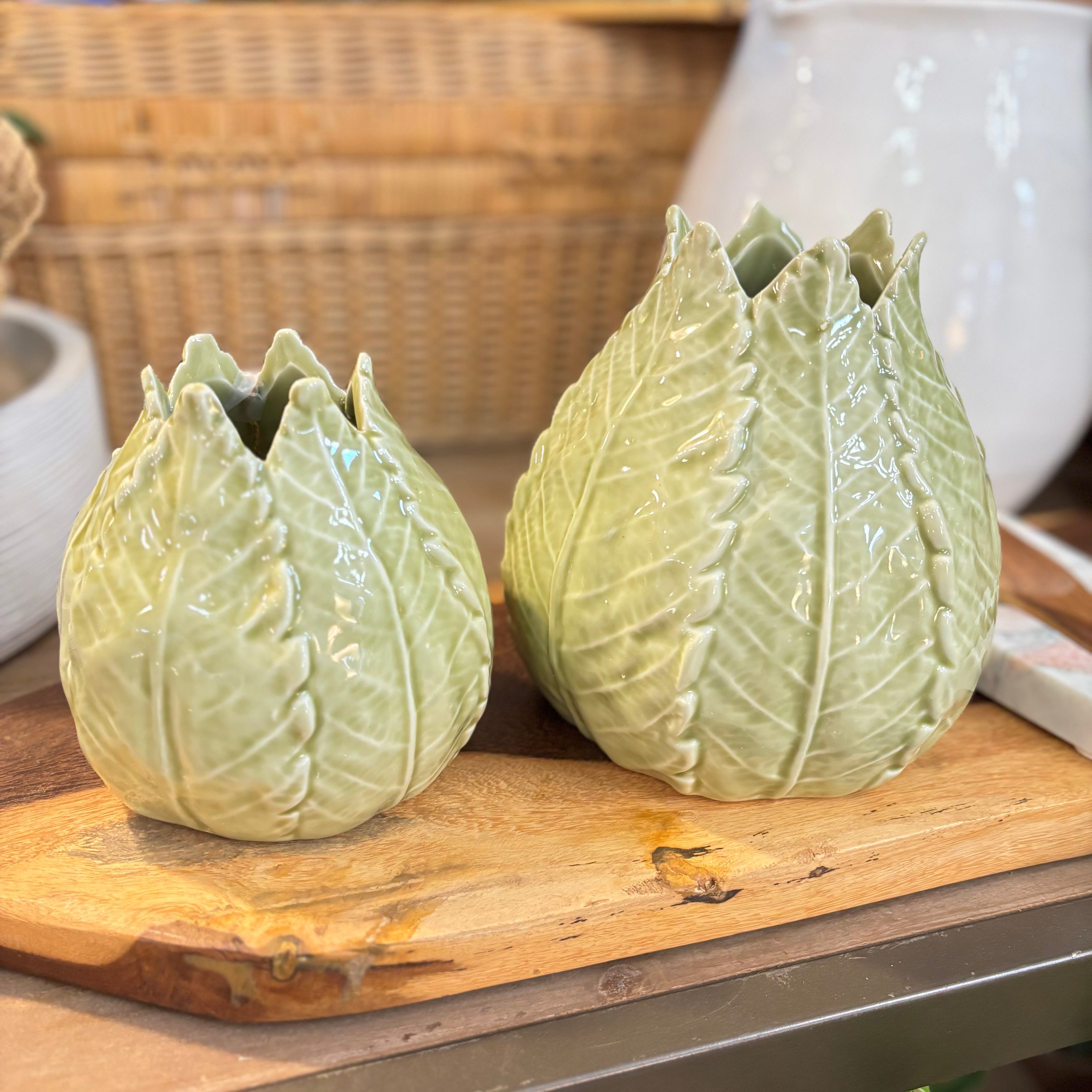 Green Ceramic Leaf Vase Small