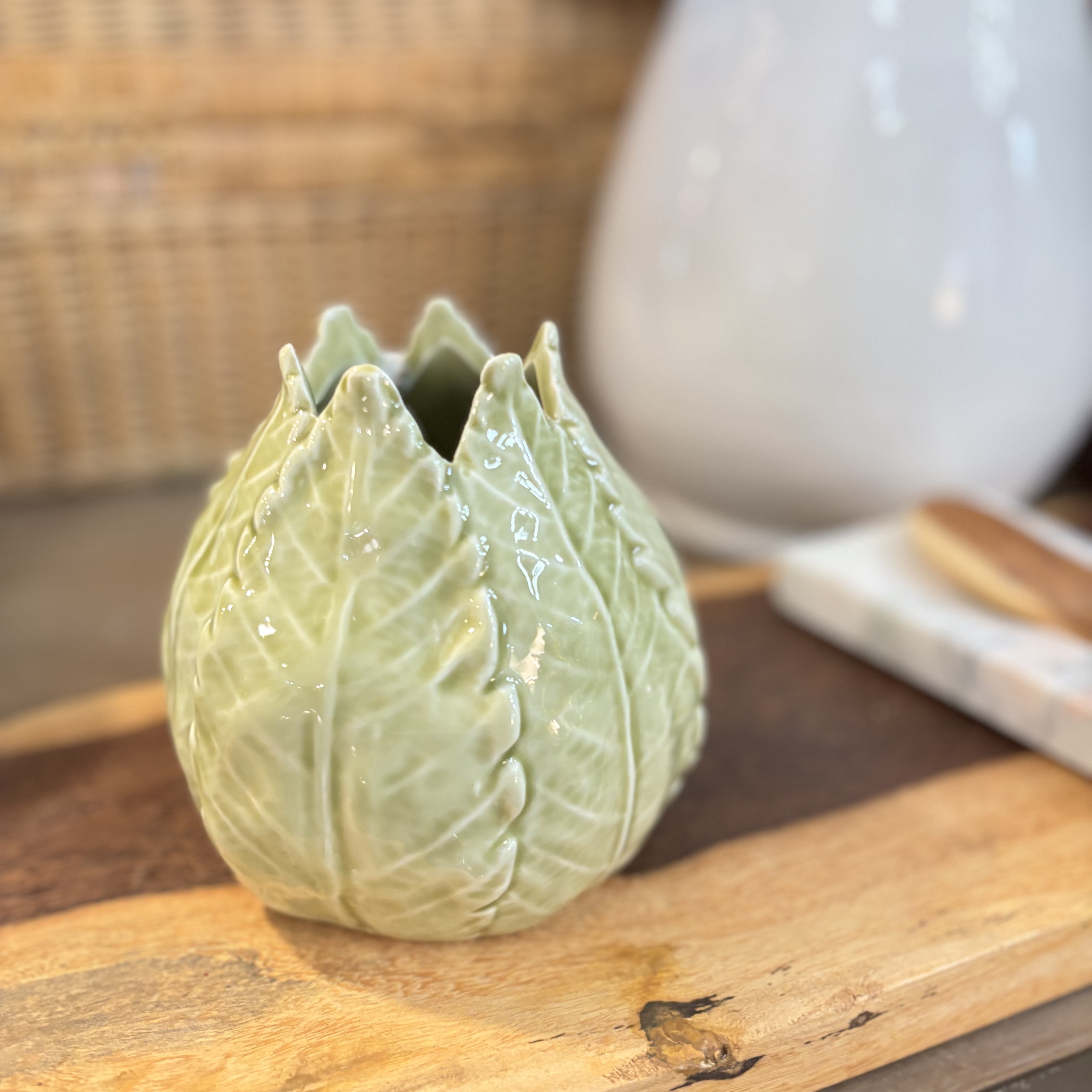 Green Ceramic Leaf Vase Small