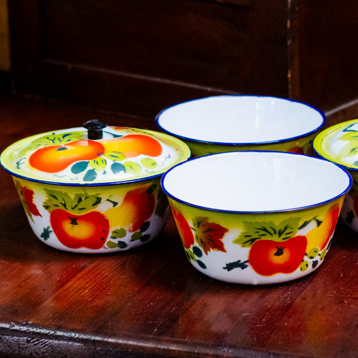 1950's Vintage Enamel Bowls with Lid