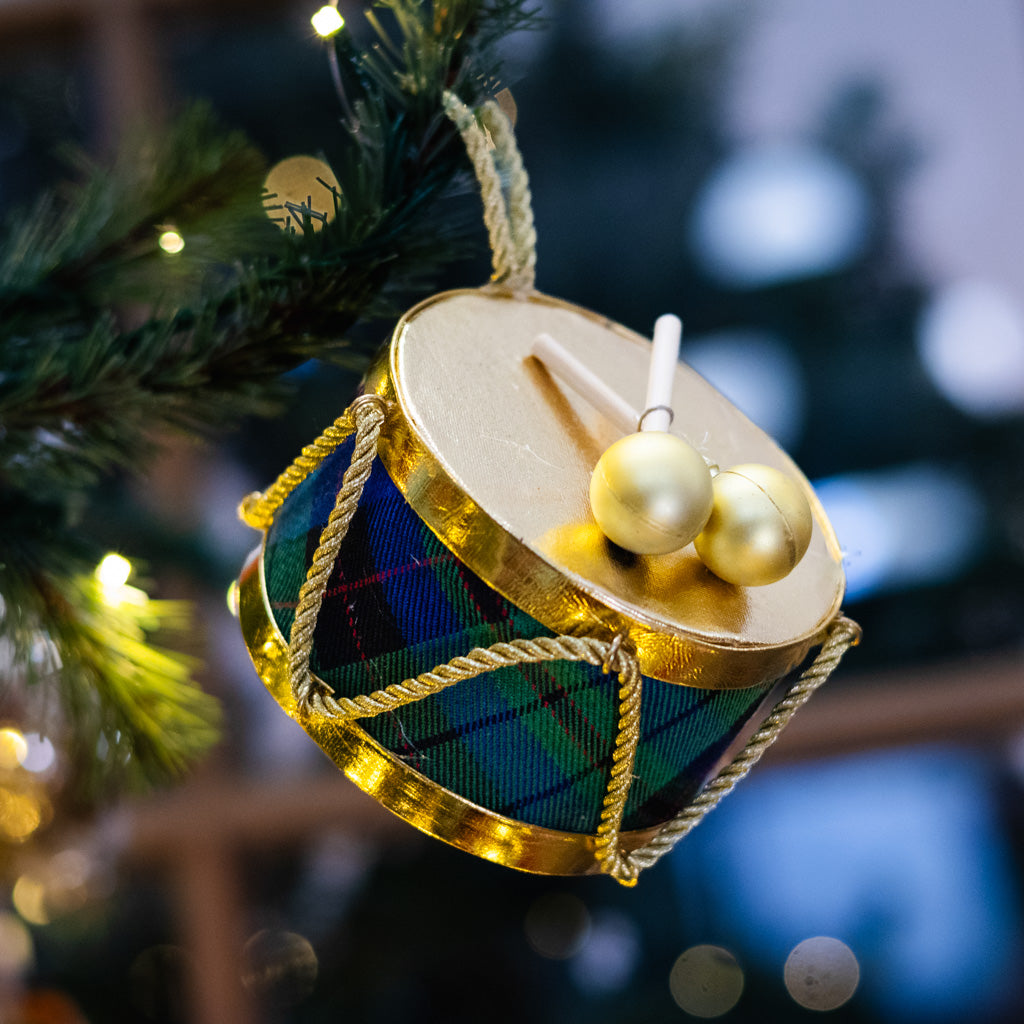 Green Plaid Velvet Drum Ornament
