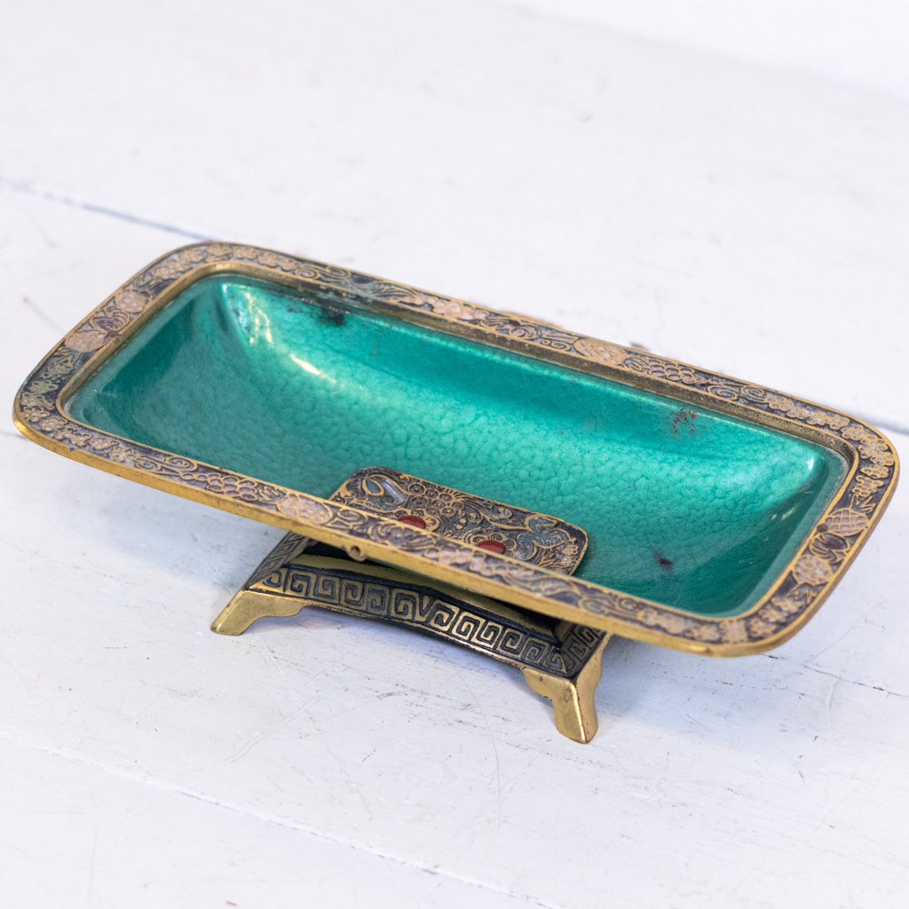 1960's Brutalist Brass and Turquoise Dish