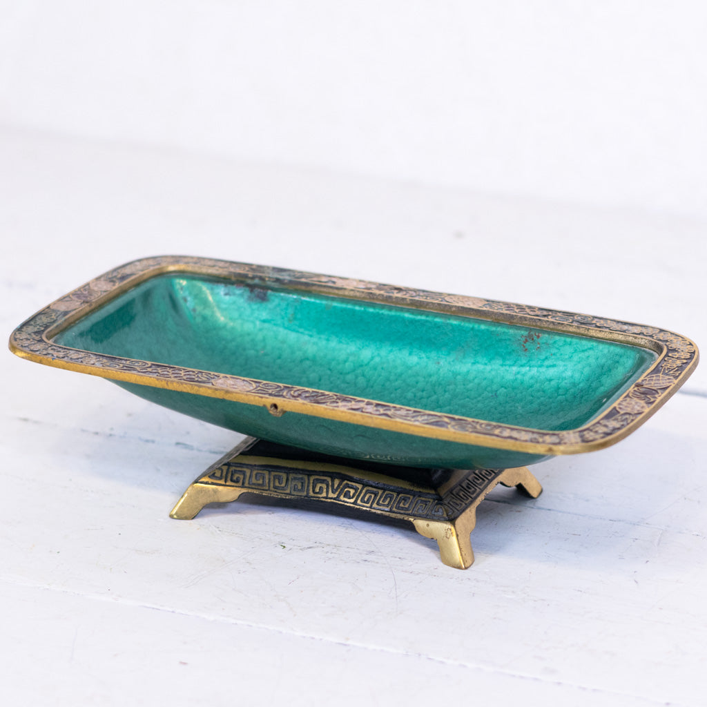 1960's Brutalist Brass and Turquoise Dish