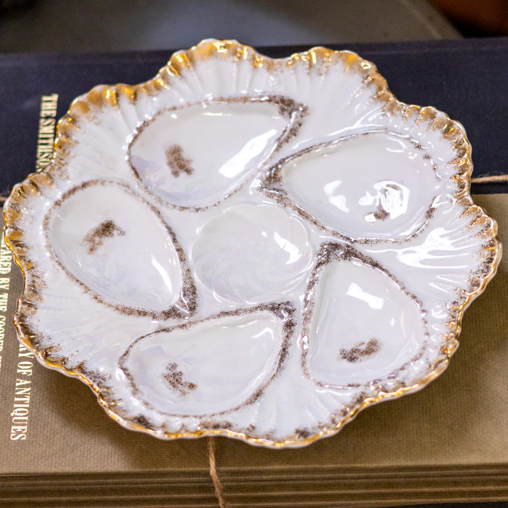 Antique Porcelain Five Well Oyster Plate