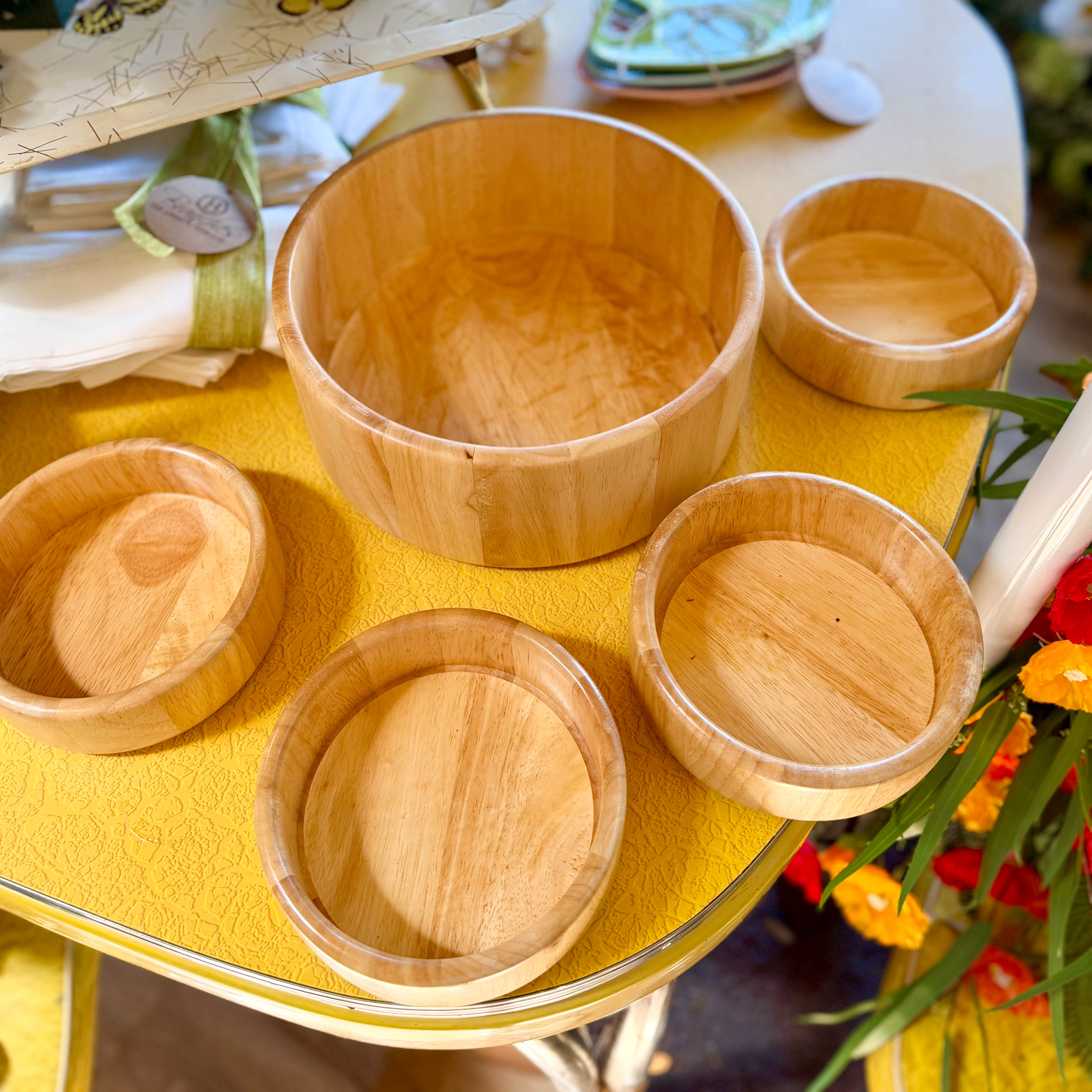 Set of 5 Wood Salad Bowl Set
