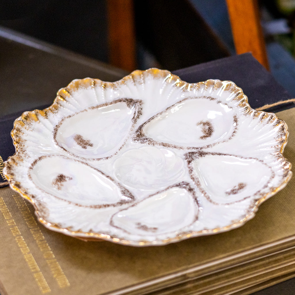Antique Porcelain Five Well Oyster Plate