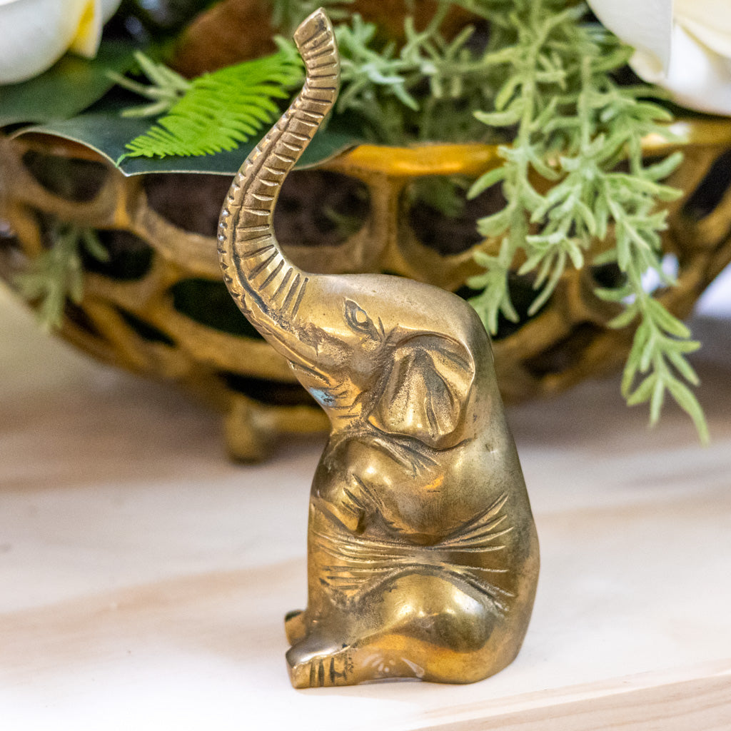 Medium Vintage Brass Sitting Elephant