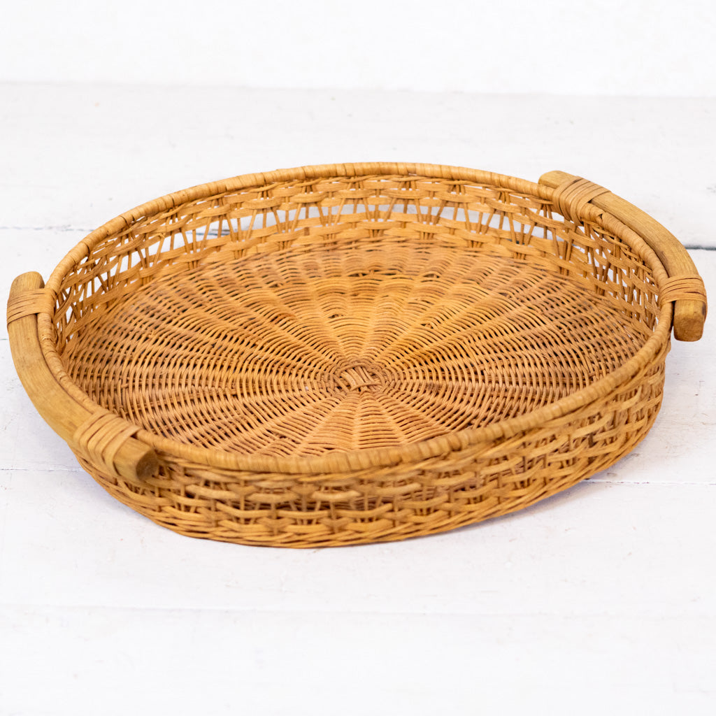 Vintage Round Woven Wicker Basket Tray