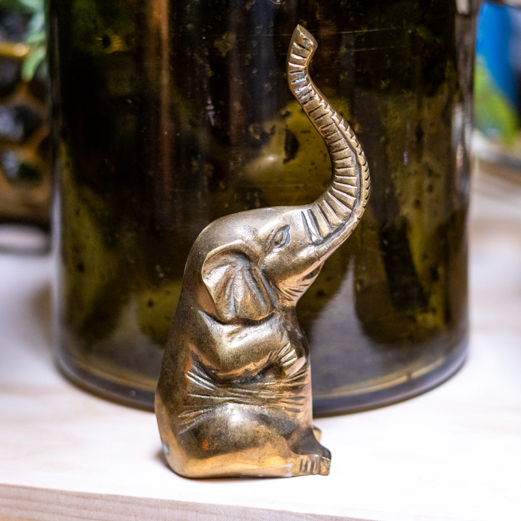 Medium Vintage Brass Sitting Elephant