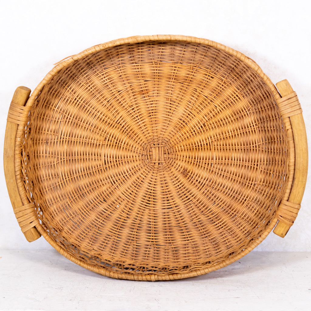 Vintage Round Woven Wicker Basket Tray