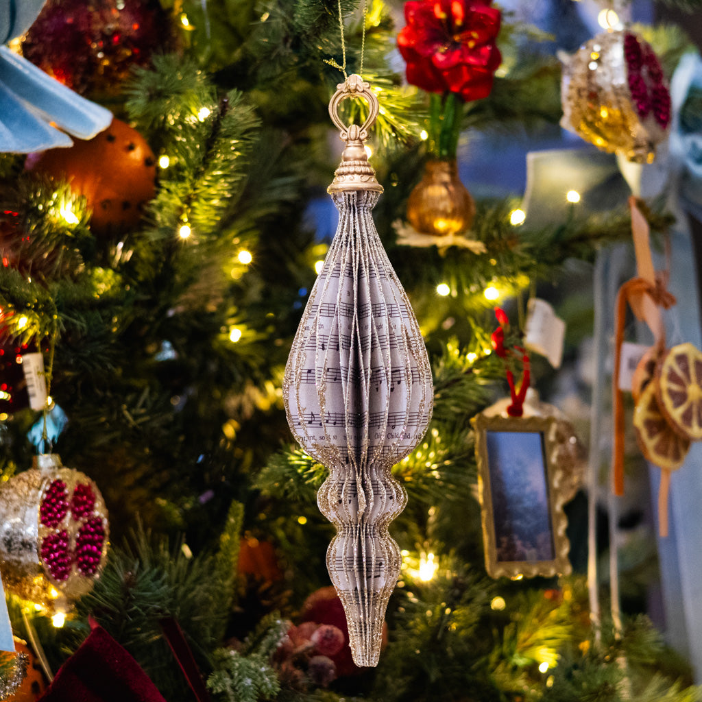 Large Teardrop Cardboard Music Notes Finial Ornament