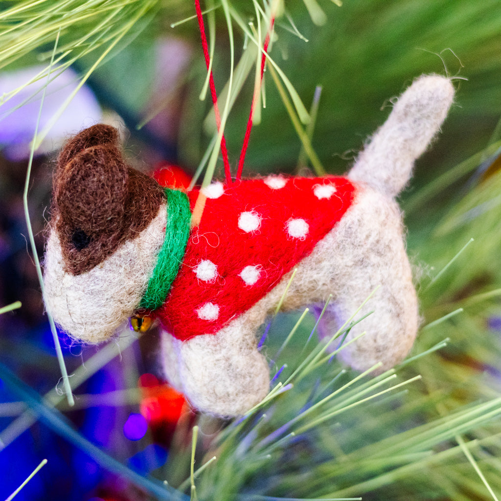 Felt Dog in Red Polka Dot Sweater