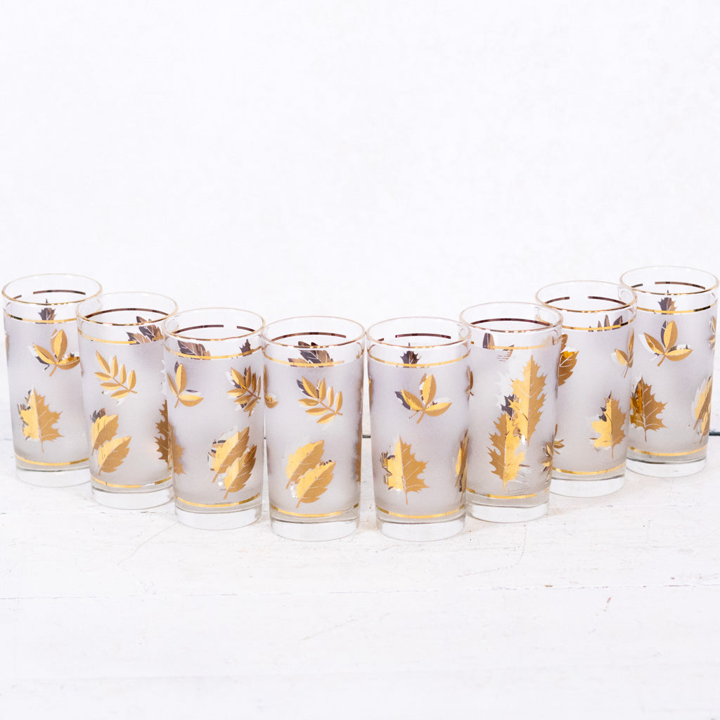 Mid-Century Frosted Gold Glassware Set of Eight