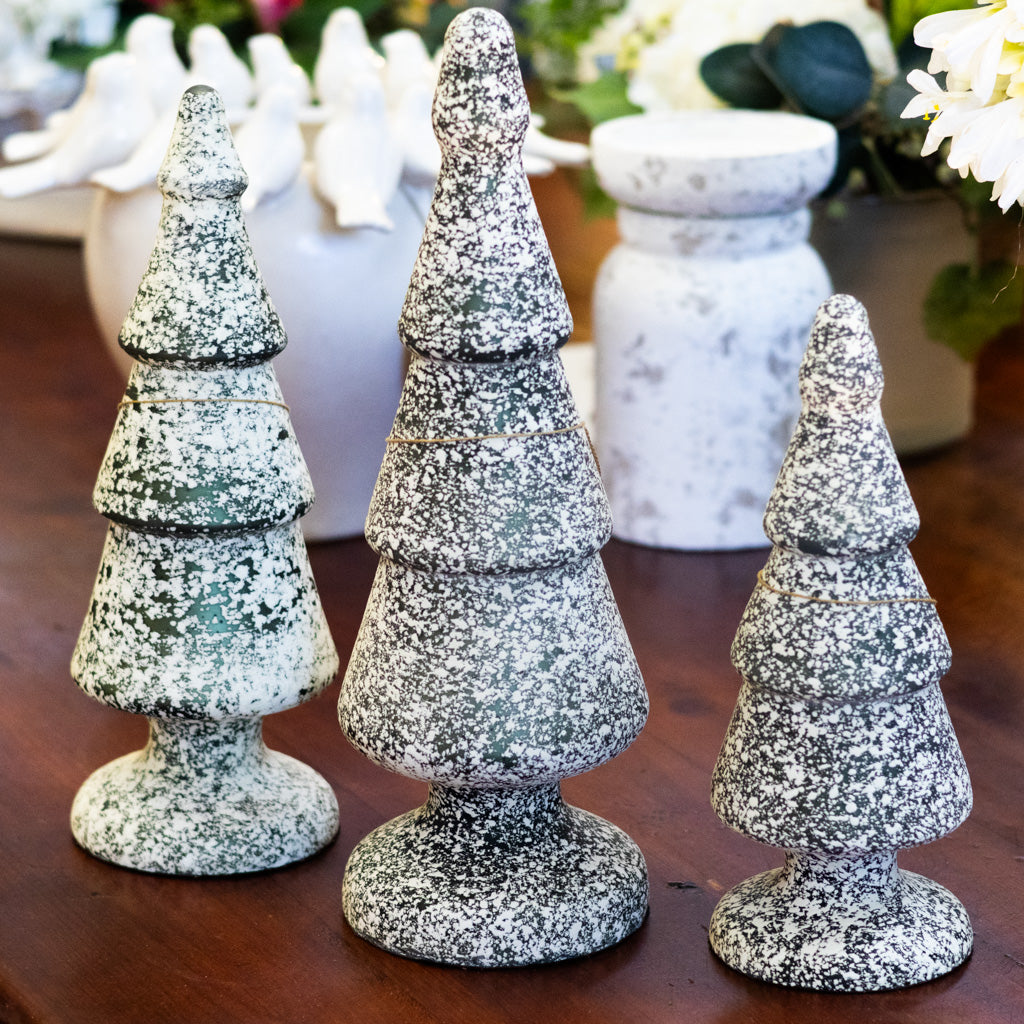 Dark Green and White Speckle Glass Tree Large