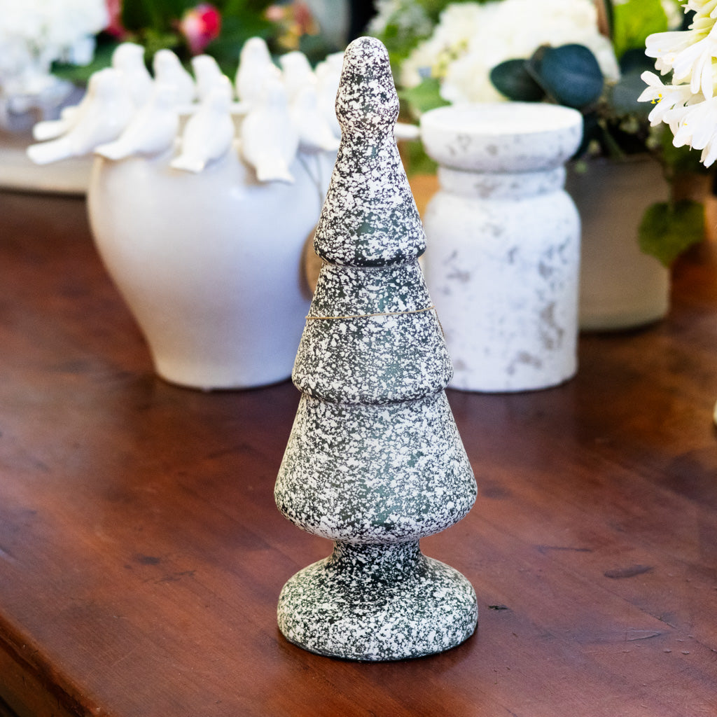 Dark Green and White Speckle Glass Tree Large