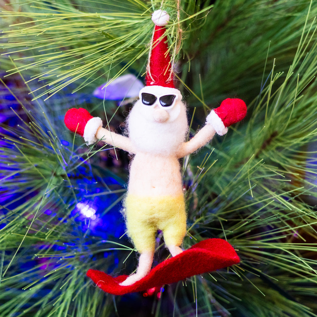 Felt Surfing Santa Ornament