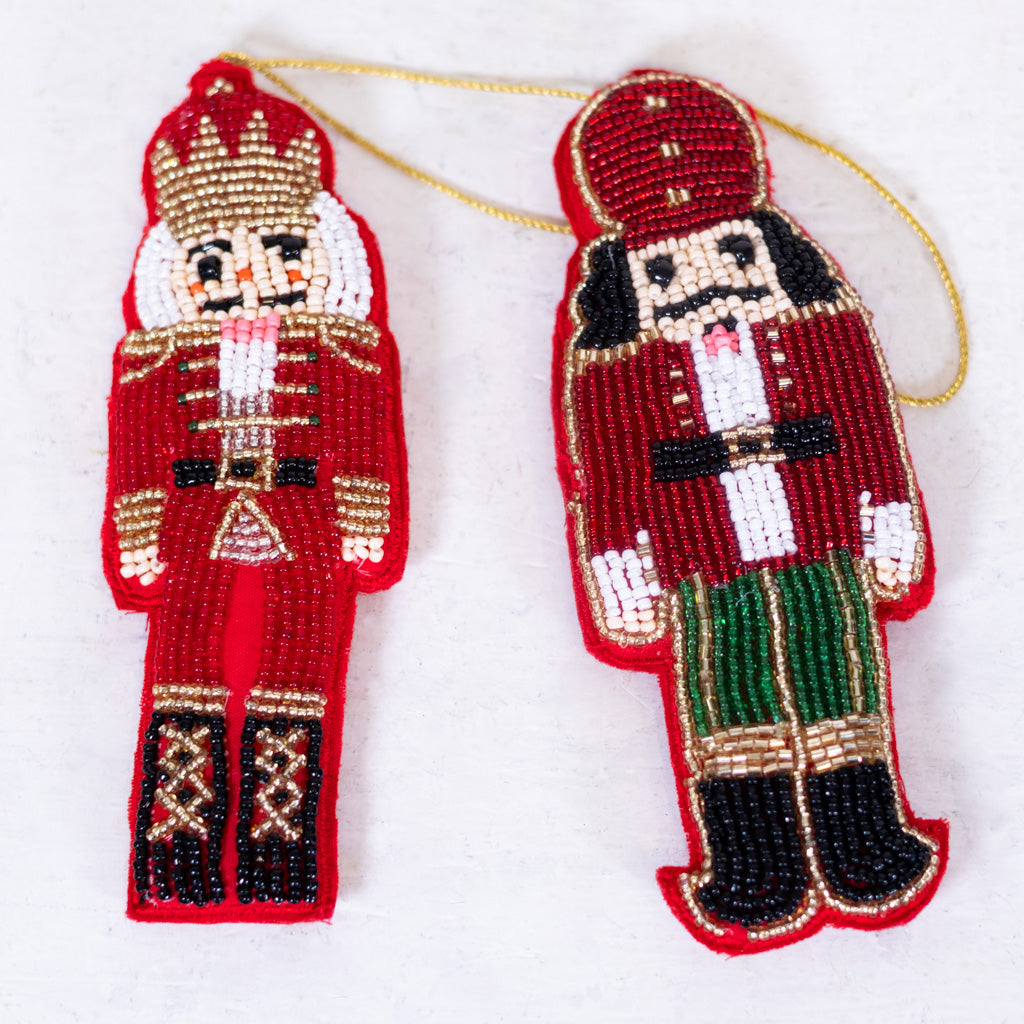 Beaded Nutcracker Ornament Gold Crown