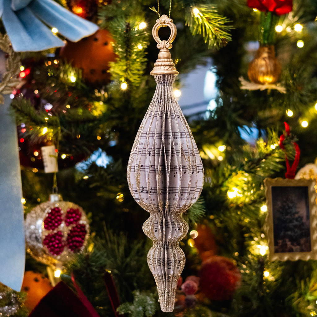 Large Teardrop Cardboard Music Notes Finial Ornament