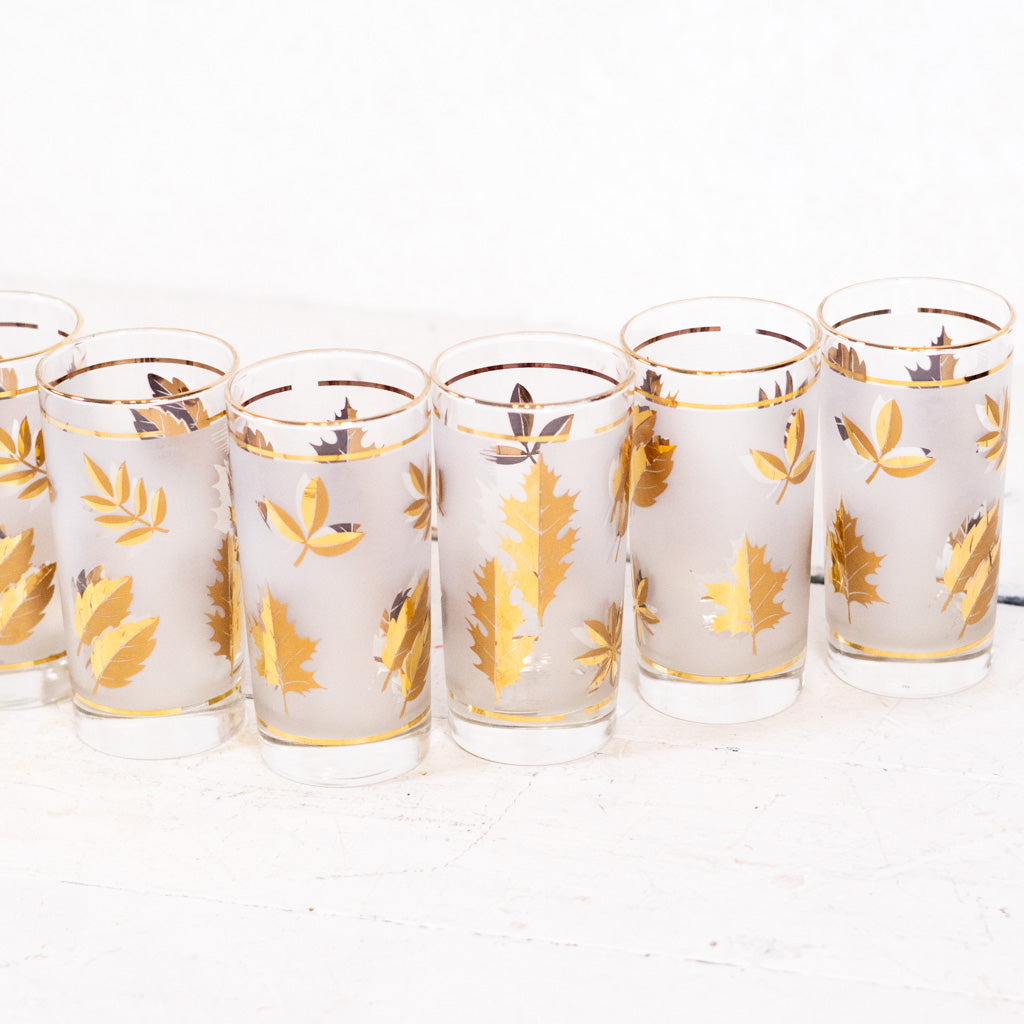 Mid-Century Frosted Gold Glassware Set of Eight