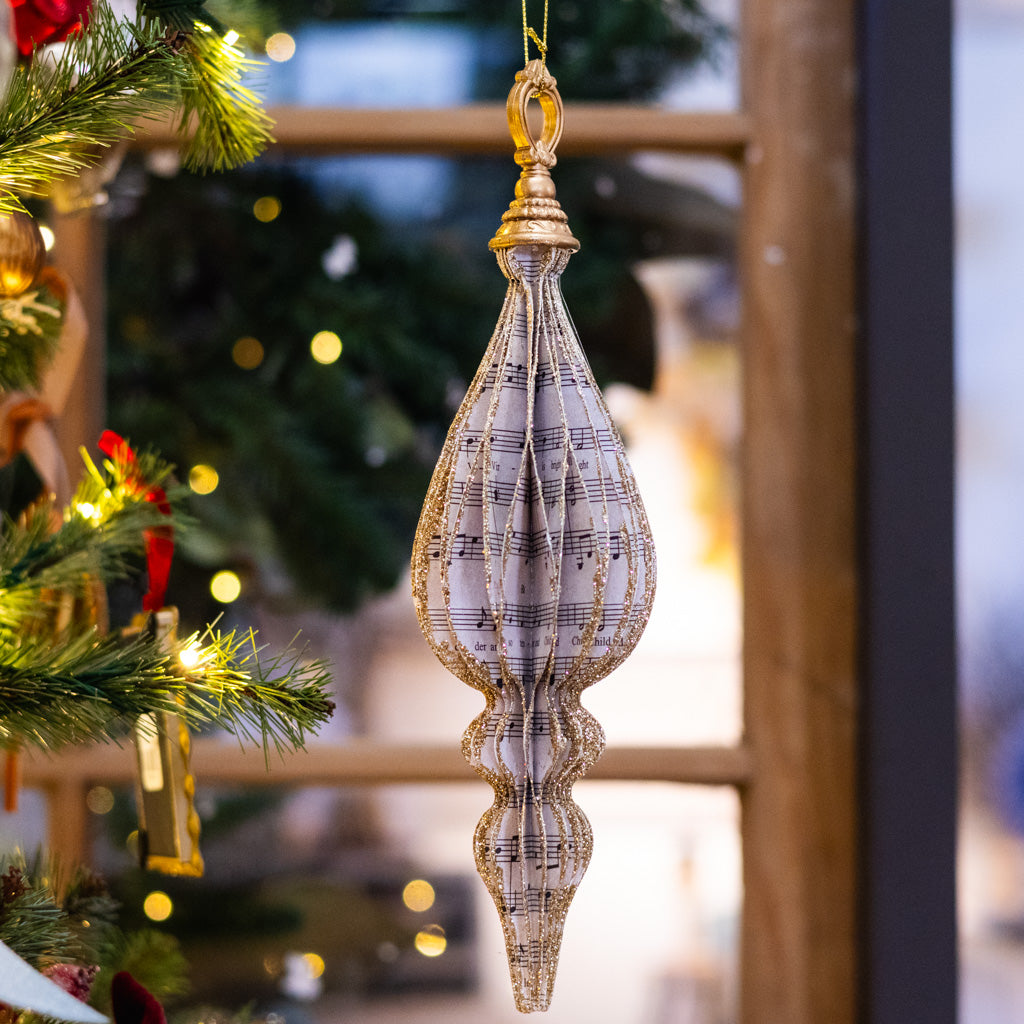 Large Teardrop Cardboard Music Notes Finial Ornament