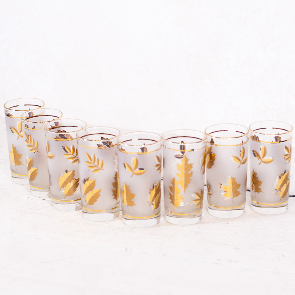 Mid-Century Frosted Gold Glassware Set of Eight