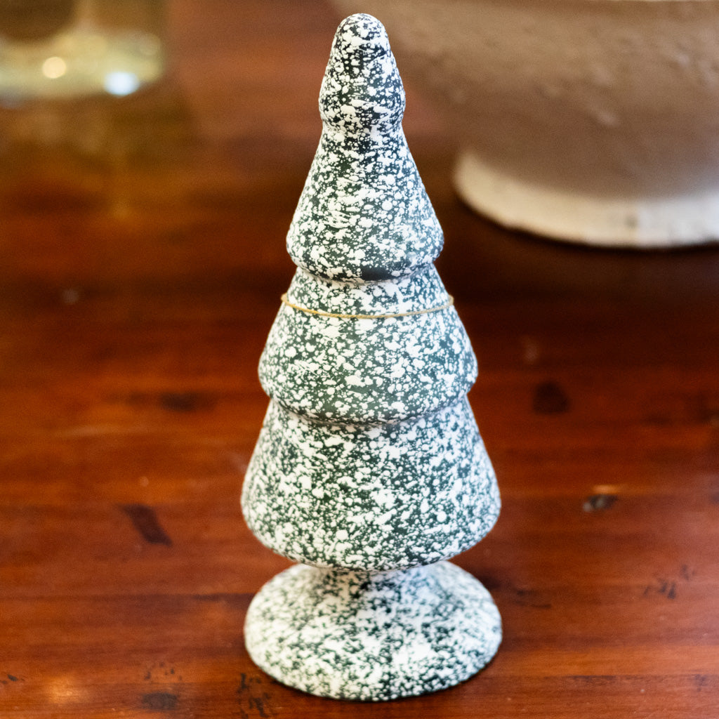 Dark Green and White Speckle Glass Tree Small