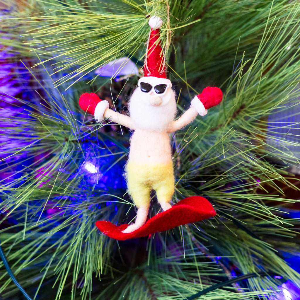 Felt Surfing Santa Ornament