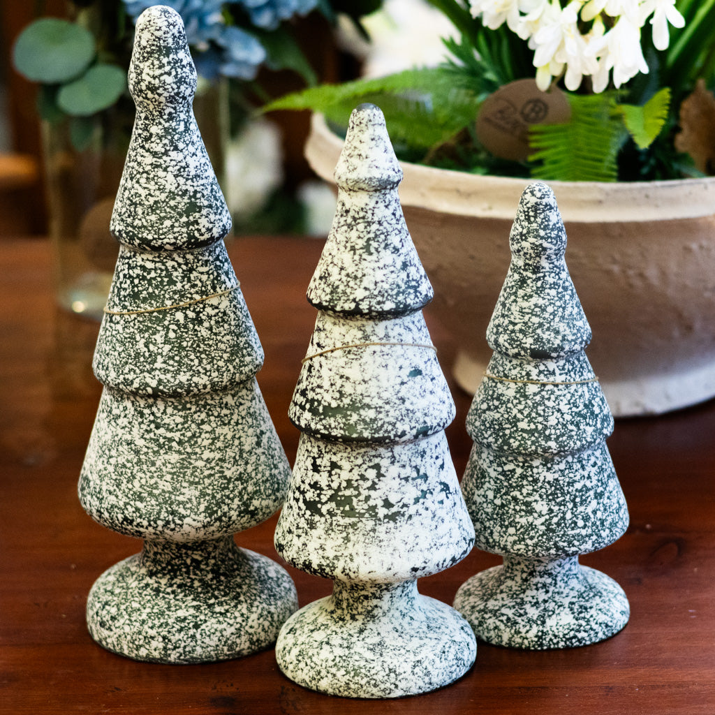 Dark Green and White Speckle Glass Tree Medium