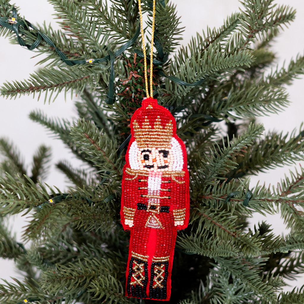 Beaded Nutcracker Ornament Gold Crown